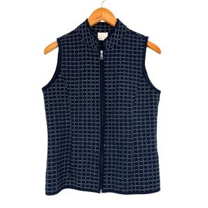 EP Pro Navy Quilted‎ Cotton Zip Vest Women's Small Geometric Stitch Golf Core